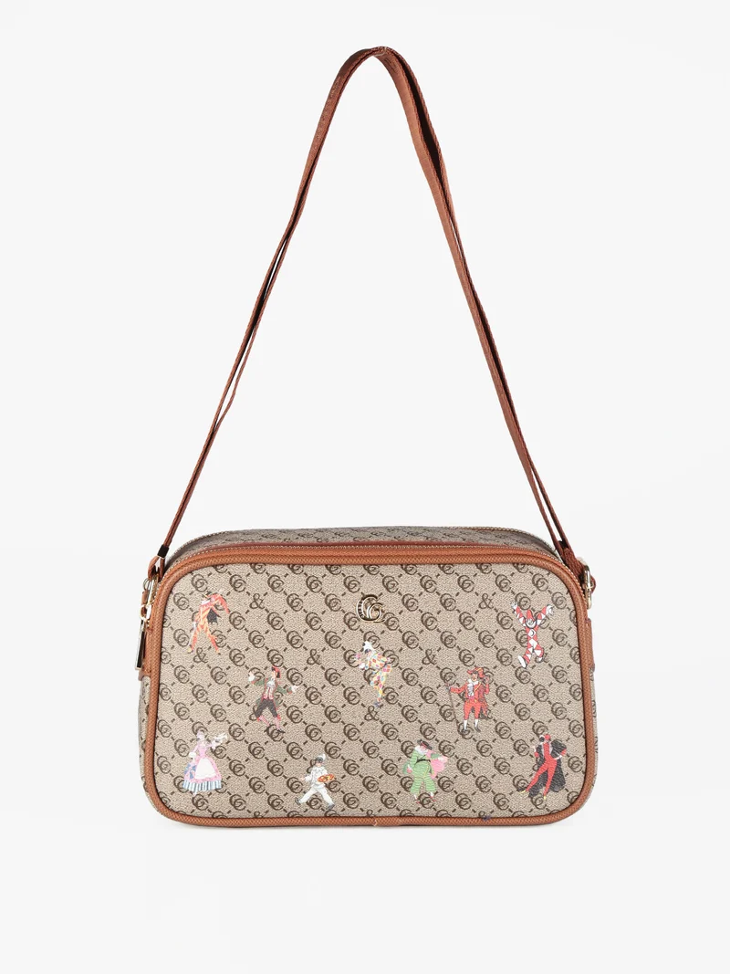 Borsa a tracolla con stampe - taupe