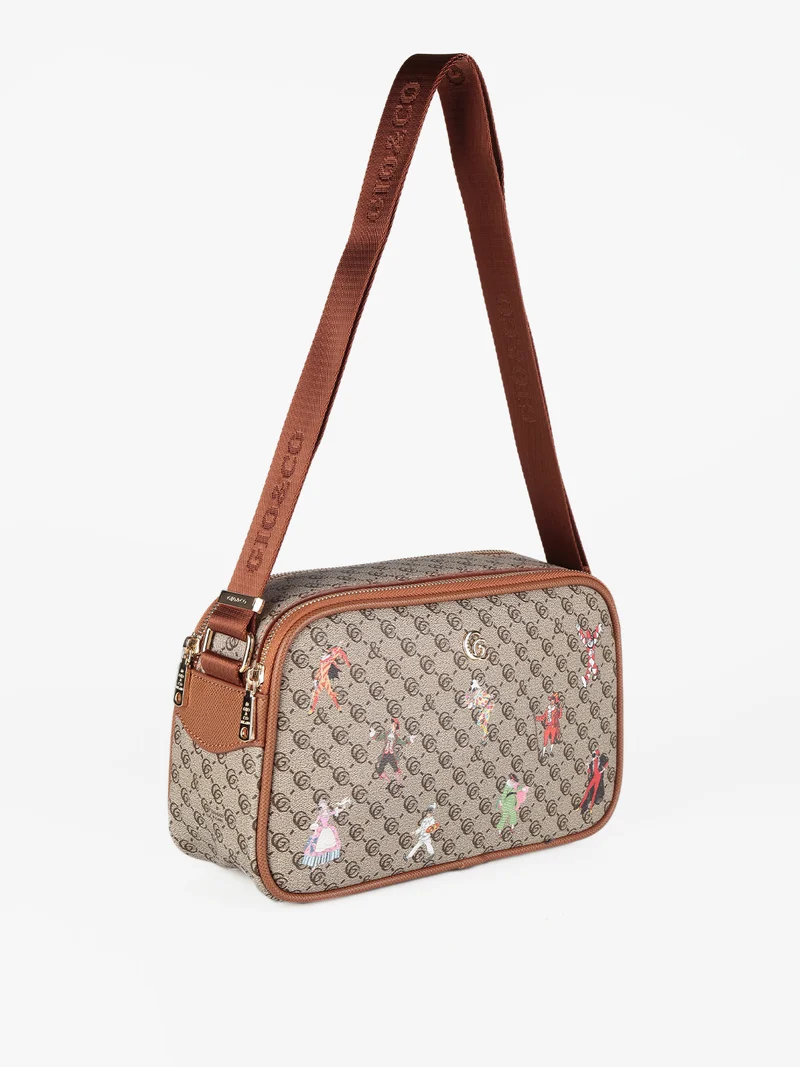 Borsa a tracolla con stampe - taupe