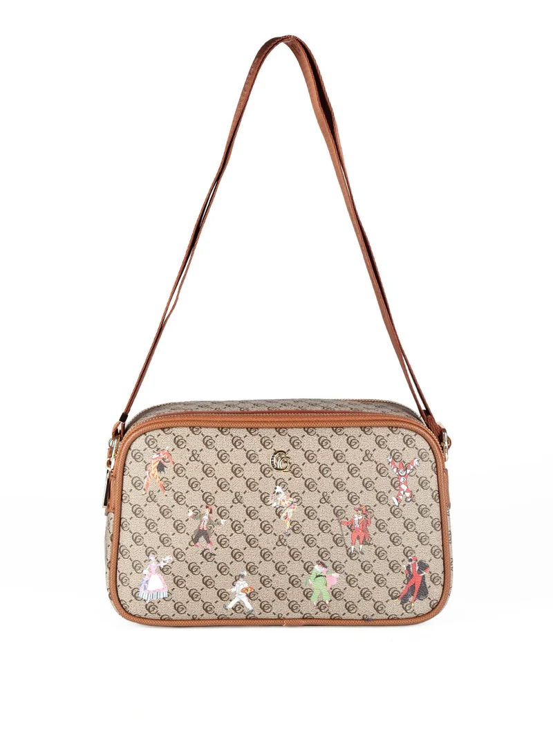 Borsa a tracolla con stampe - taupe