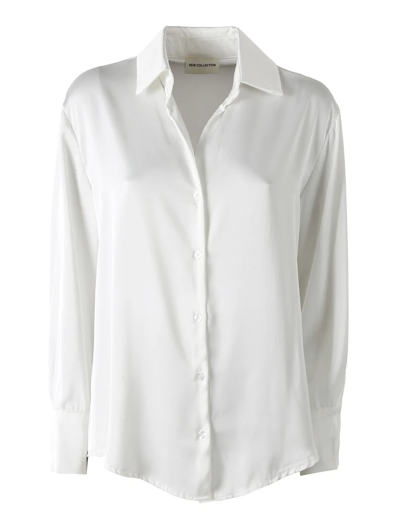 Camicia da donna effetto raso a maniche lunghe - bianco