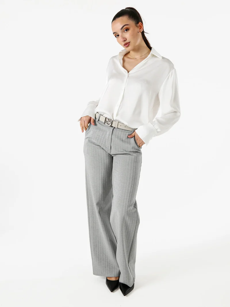 Camicia da donna effetto raso a maniche lunghe - bianco