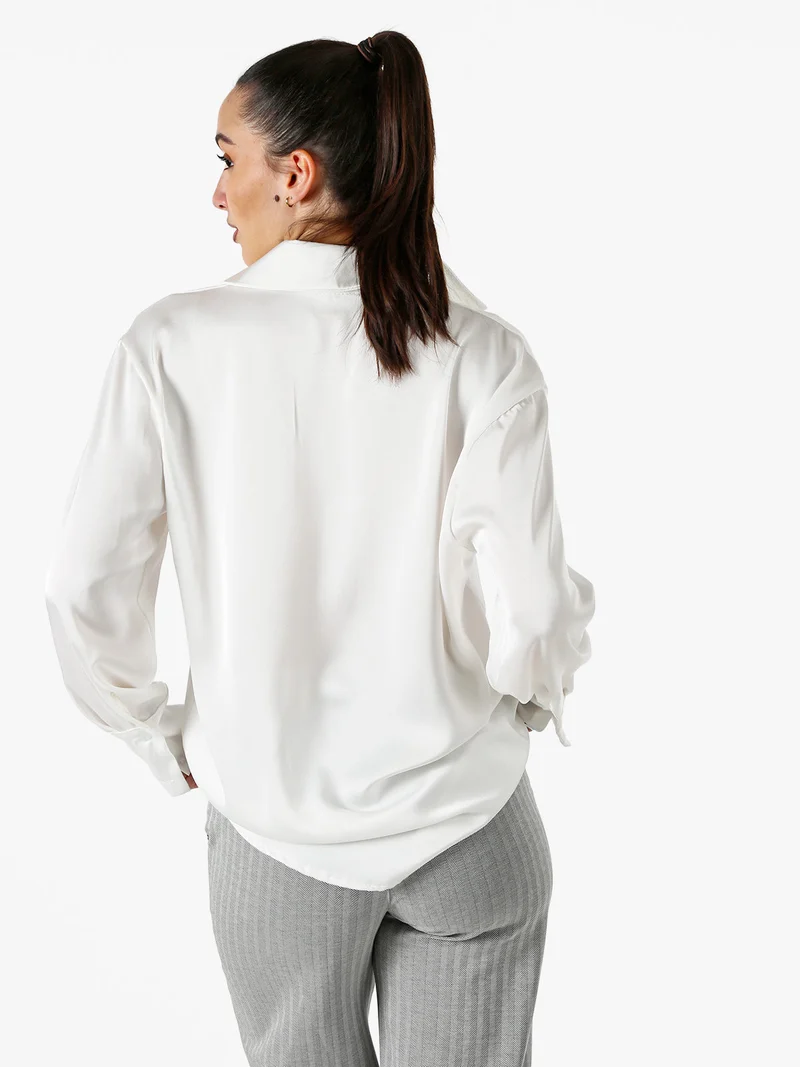 Camicia da donna effetto raso a maniche lunghe - bianco