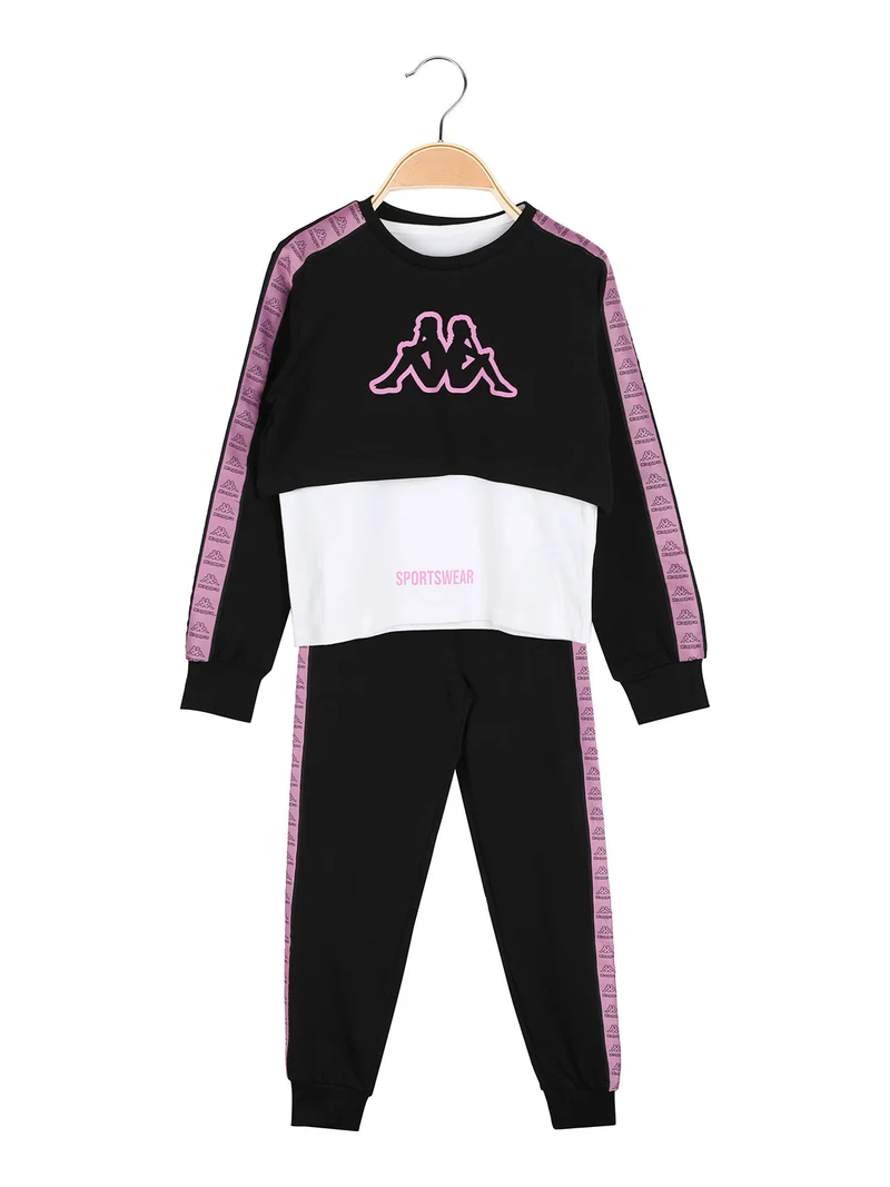 Completo da bambina 3 pezzi con felpa cropped e top con logo - nero