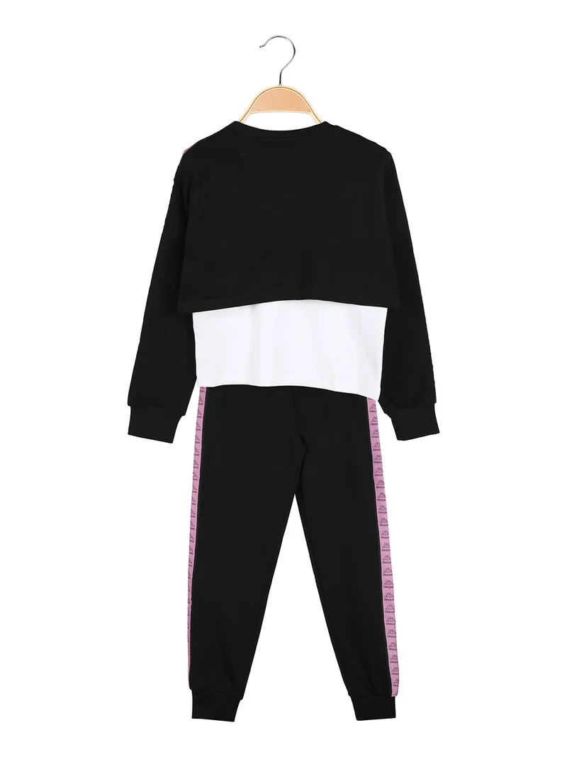 Completo da bambina 3 pezzi con felpa cropped e top con logo - nero